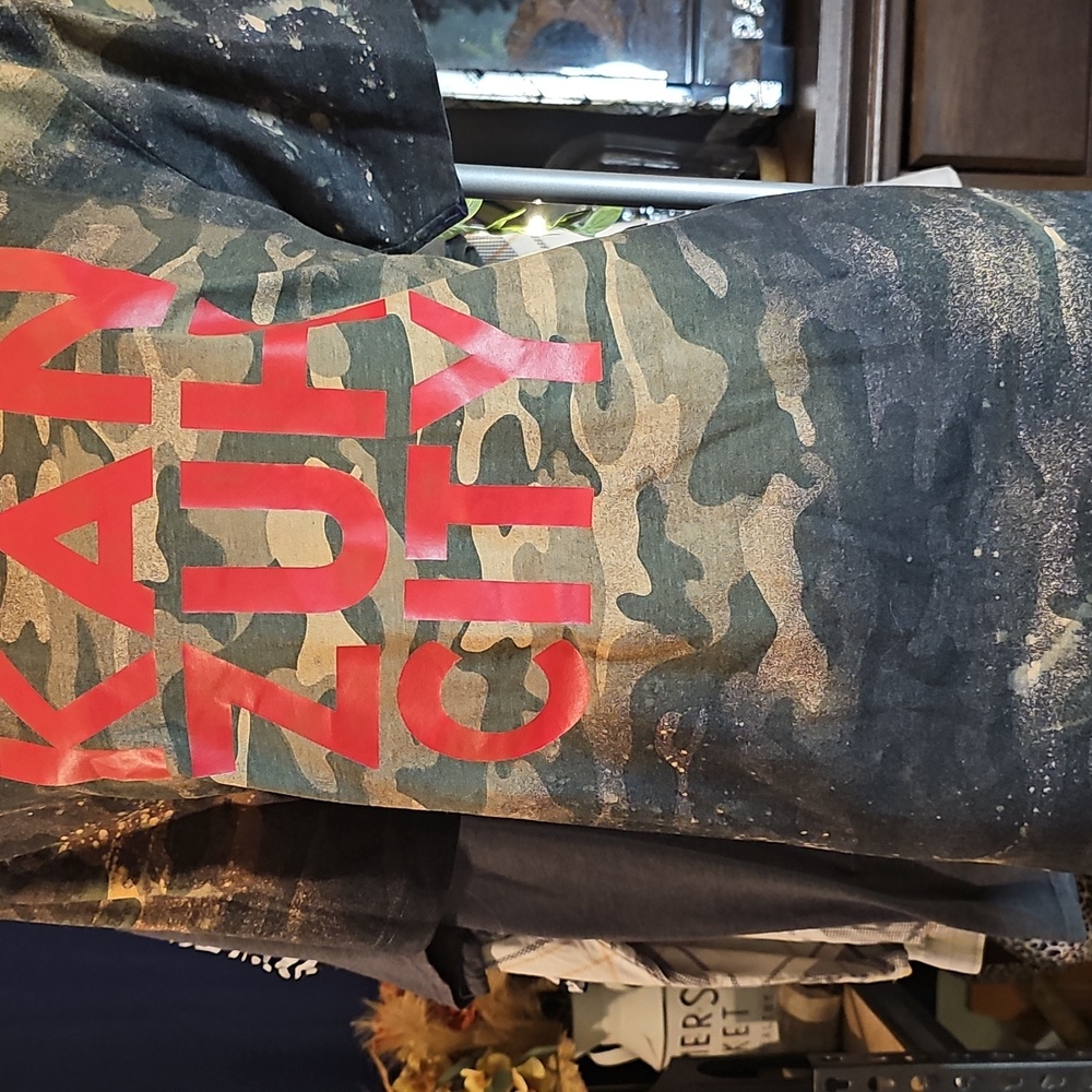 Camouflage Graphic T-Shirt with Red Print